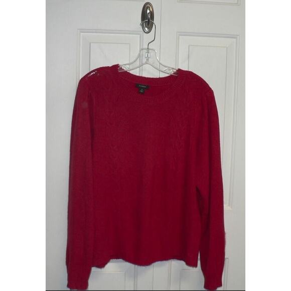 Halogen Women's Puff Sleeve Crew Neck Cable Detail Sweater in Red XL MSRP $49 - Picture 1 of 3